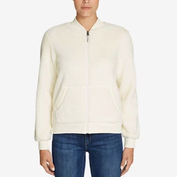 Eddie Bauer Snow Lake Bomber Teddy Jacket Fleece XS Ivory - Picture 1 of 6